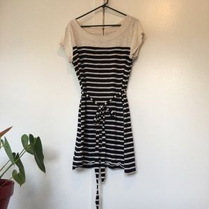 Black and white stripe short sleeved cotton dress